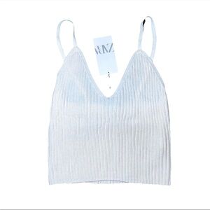 Zara Beige Ribbed Tank Top V Neck Sweater NWT Womens Medium